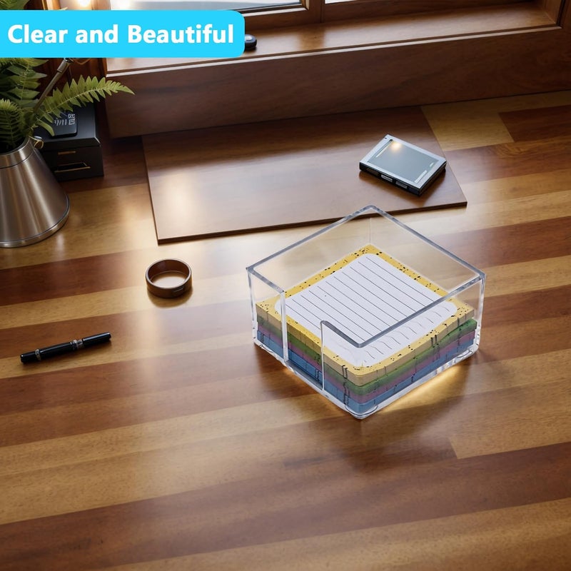 Nolcha Acrylic Sticky Note Holder - 3 x 3 Sticky Note Dispenser with 4 Sets of Colored Sticky Notes for Office and Home Desktop Organizer - Image 5